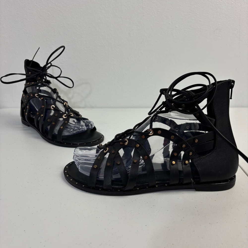 Novo Gladiator Studded Sandals Boho Lace Up Grunge Goth Black Edgy Women 40 US/9